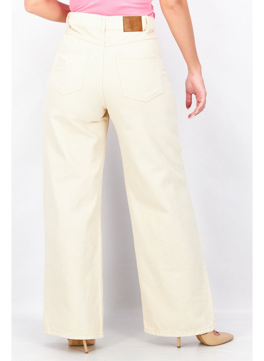 Don't Call Me Jennyfer - Women Regular Fit Rip No Stretch Jeans, Beige - Image 1