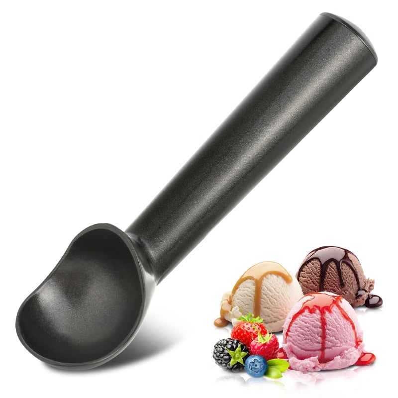 Ice Cream Scoop7 inches Nonstick AntiFreeze One Piece Aluminum Scooper Spoon Heavy Duty Durable Design Easy Clean for Gelato Cookie Dough Sorbet Almond Black