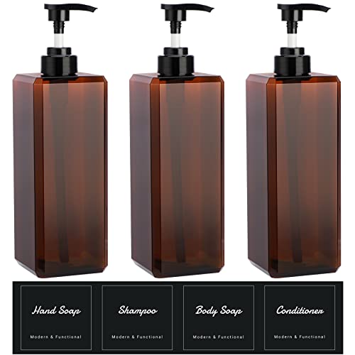 Suream Large Pump Bottles for Shampoo and Conditioner, 3Packs 33.8oz Empty Cosmetic Dispenser with 4PCS Lables, Refillable Shower Press Dispensers for Bathroom, Bedroom, Washroom, Hotel - Image 1