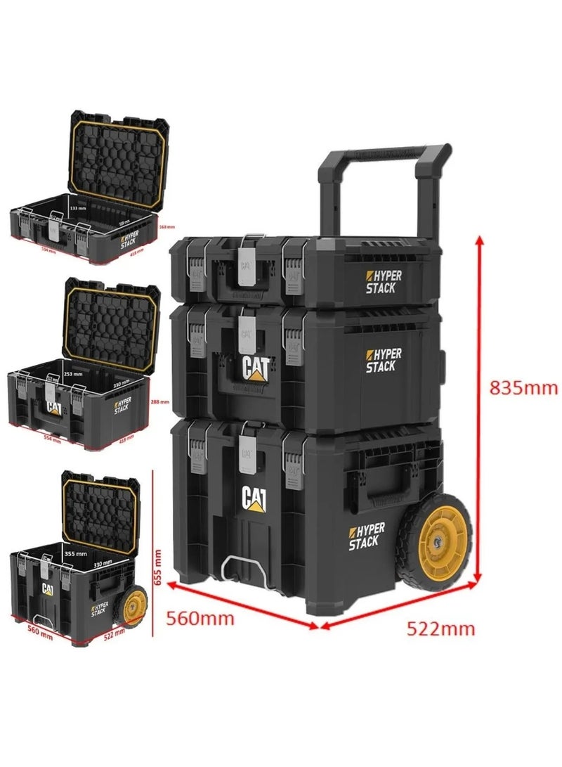CATERPILLAR CAT DA41005 HYPER STACK Heavy-Duty 3-Wheeled Lockable Tool Case Set - Image 3