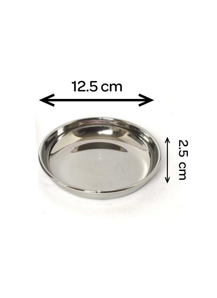 Ayda 6-Pieces Stainless Steel Polished Halwa Plate Quarter Side Serving Dish 12.5 cm  - Image 2