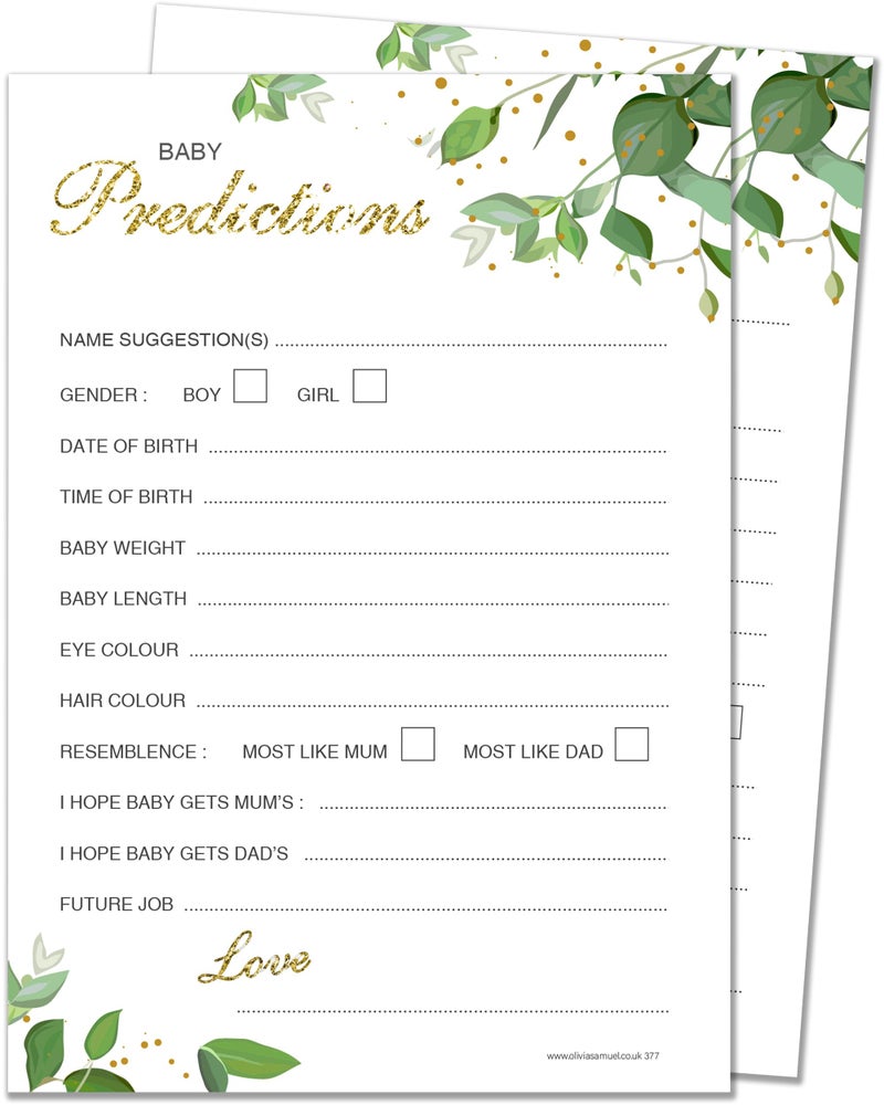 20 x Baby Prediction Cards from Olivia Samuel  Baby Shower Game  Botanicals Design