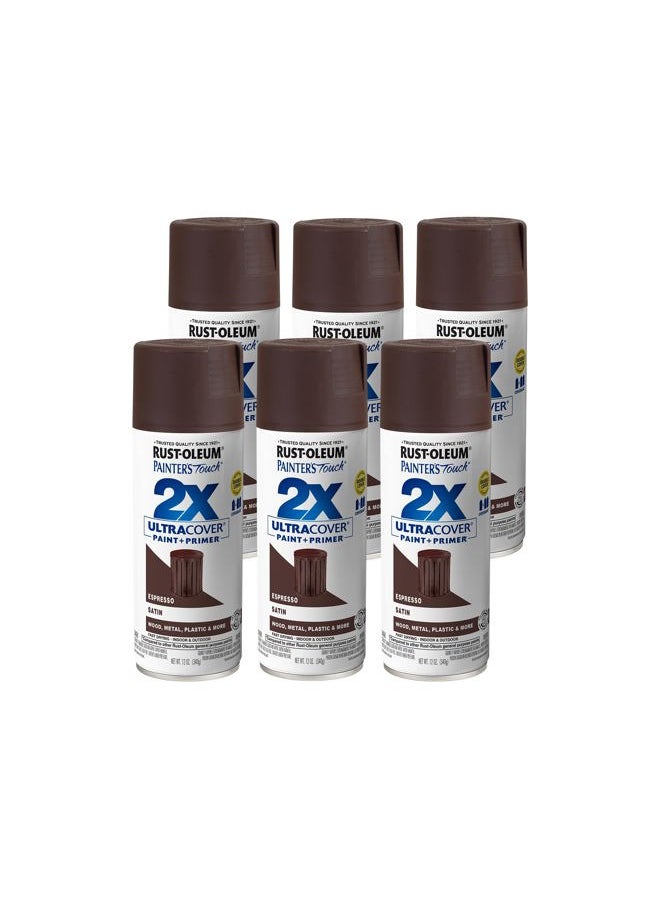 RUST-OLEUM 249081-6PK Painter's Touch 2X Ultra Cover Spray Paint, 12 oz, Satin Espresso, 6 Pack  - Image 1