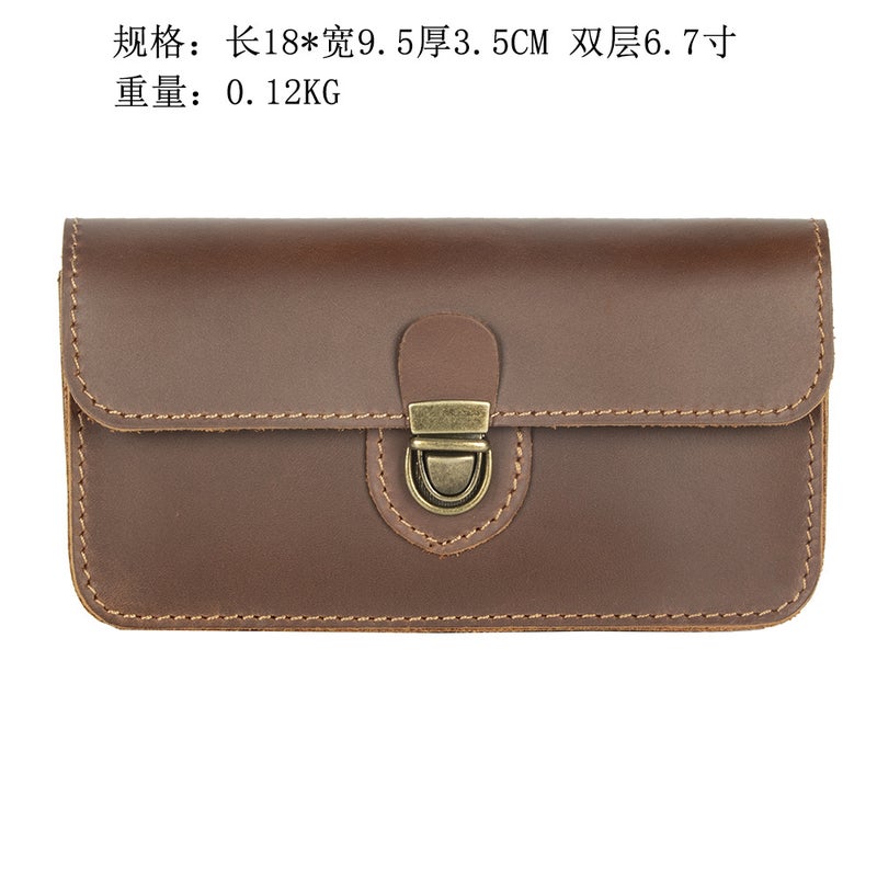 Crazy Horse Leather Leather Mobile Phone Waist Bag Wearing Belt Horizontal Full Leather Protective Cover Retro Work Bag - Image 1