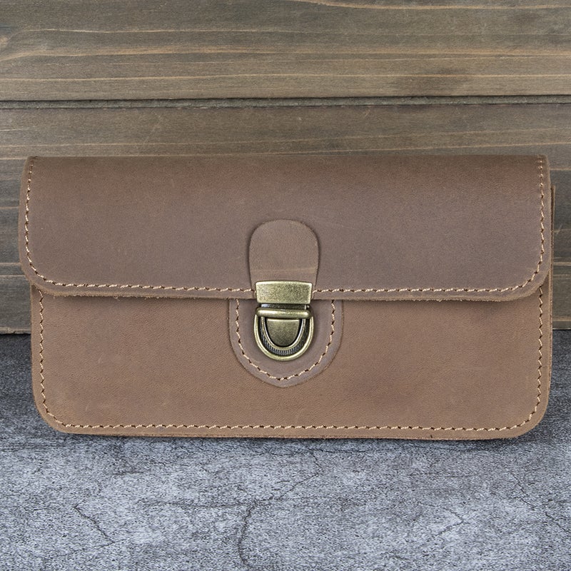 Crazy Horse Leather Leather Mobile Phone Waist Bag Wearing Belt Horizontal Full Leather Protective Cover Retro Work Bag - Image 2