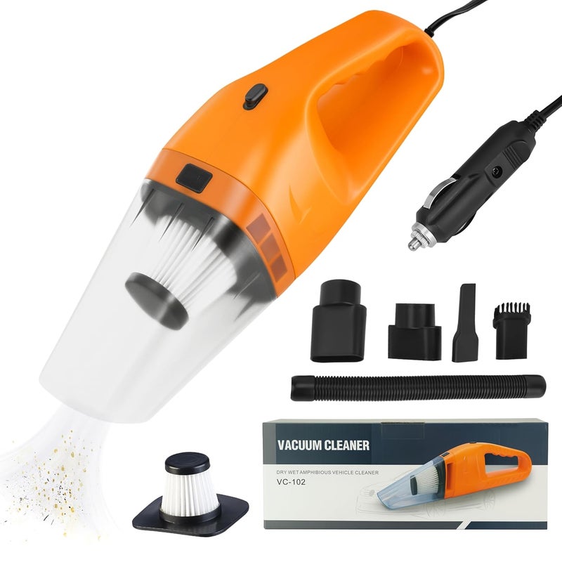 JAYTOP Vacuum Cleaner for Car Use | High Power Car Vaccum Cleaner | 120W Portable Handheld Vacuum for Car | Wet & Dry Dual Use | Strong Suction, HEPA Filter, 12V DC Corded Auto Cleaner | Orange - Image 1