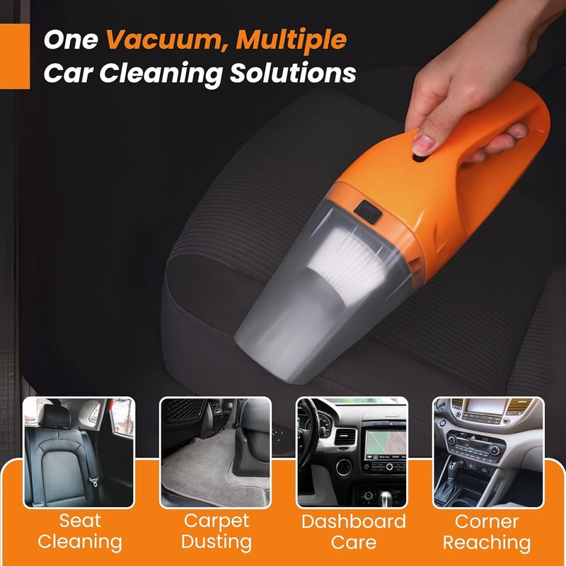 JAYTOP Vacuum Cleaner for Car Use | High Power Car Vaccum Cleaner | 120W Portable Handheld Vacuum for Car | Wet & Dry Dual Use | Strong Suction, HEPA Filter, 12V DC Corded Auto Cleaner | Orange - Image 5