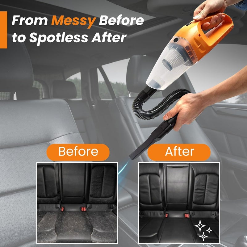 JAYTOP Vacuum Cleaner for Car Use | High Power Car Vaccum Cleaner | 120W Portable Handheld Vacuum for Car | Wet & Dry Dual Use | Strong Suction, HEPA Filter, 12V DC Corded Auto Cleaner | Orange - Image 4