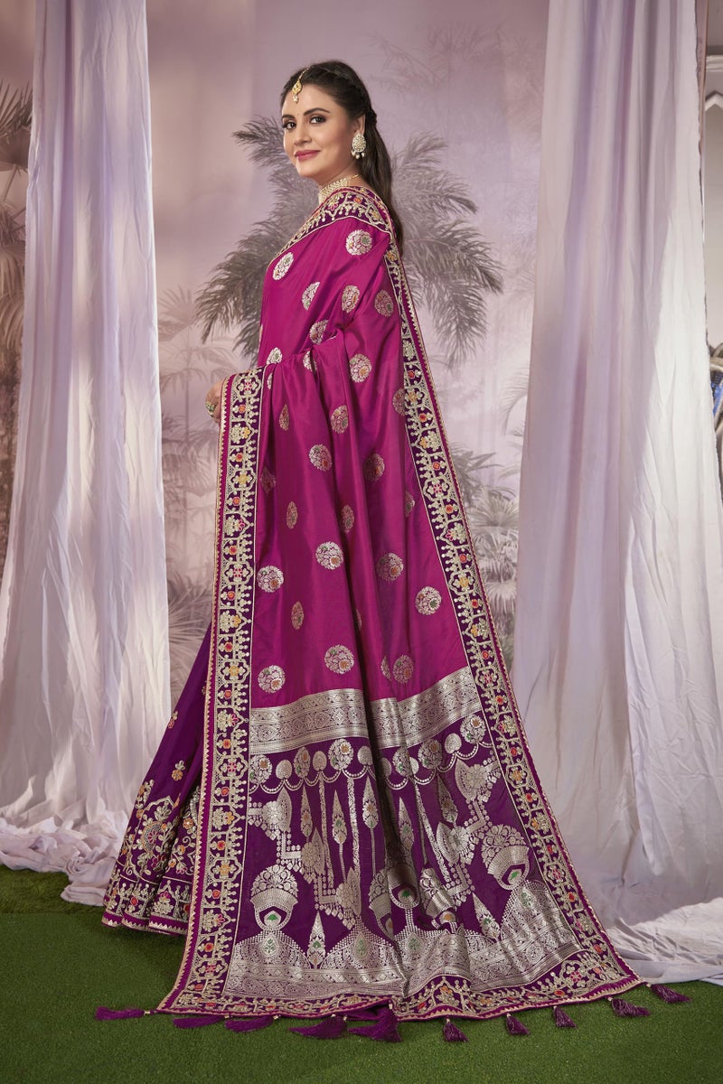 MANOHARI Banarasi Silk Traditional Hlaf & Half Purple saree for women with Unstitch Heavy Blouse Piece-1874-1 - Image 2