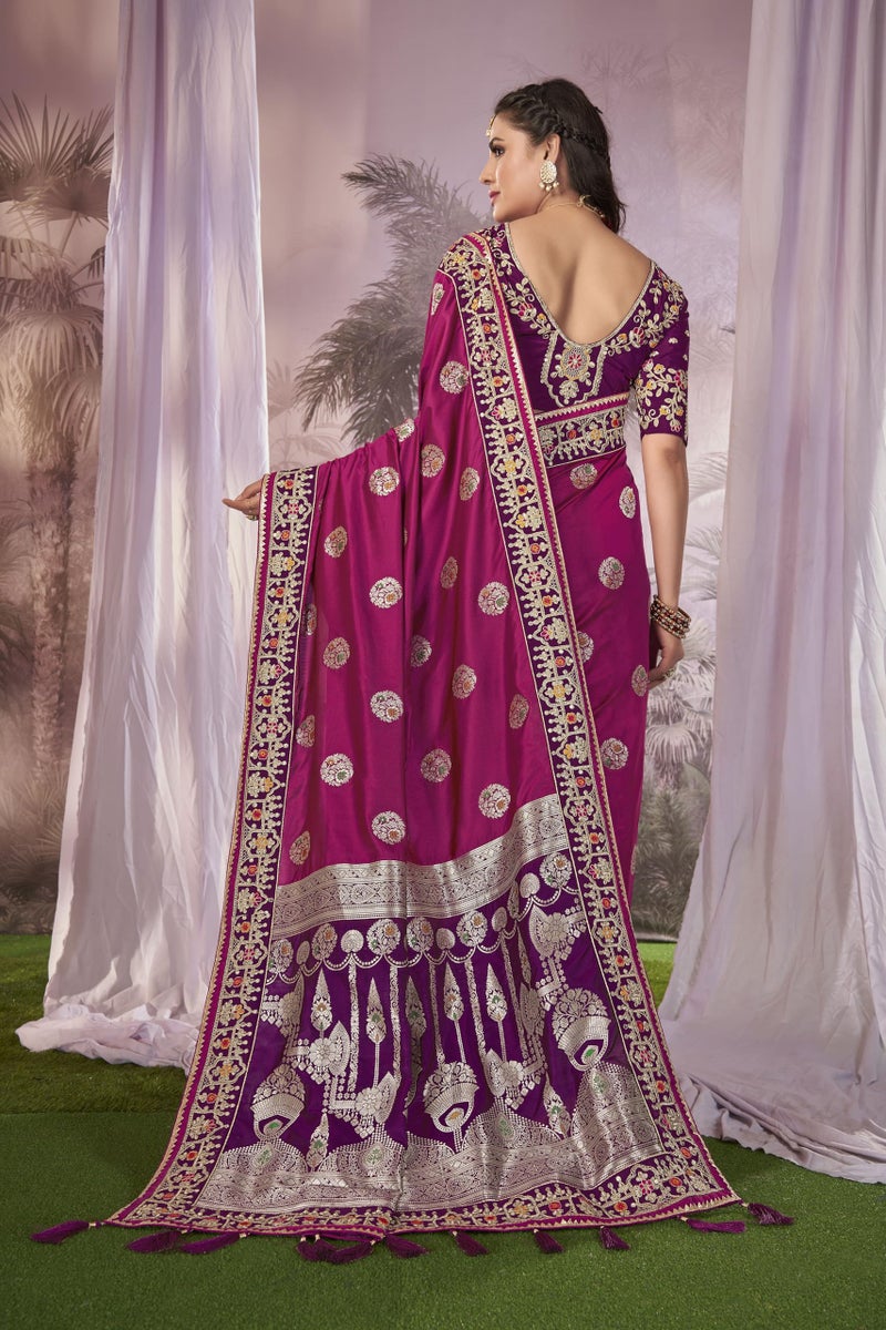 MANOHARI Banarasi Silk Traditional Hlaf & Half Purple saree for women with Unstitch Heavy Blouse Piece-1874-1 - Image 3