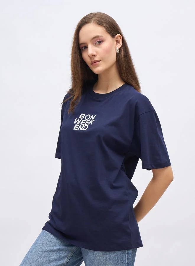 Styli Styli Embroidered Slogan Oversized T-Shirt