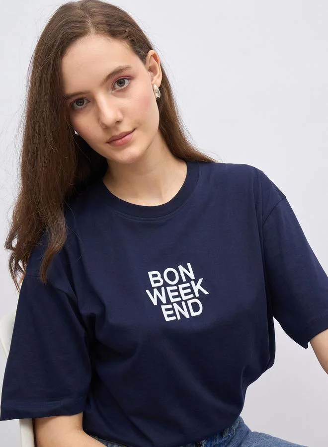 Styli Styli Embroidered Slogan Oversized T-Shirt