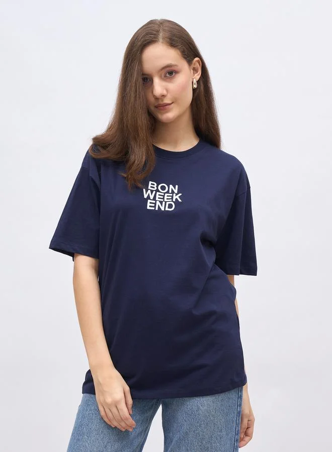 Embroidered Slogan Oversized T-Shirt