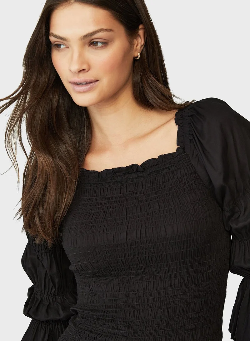 Cotton On Shirred Long Sleeves Mini Dress
