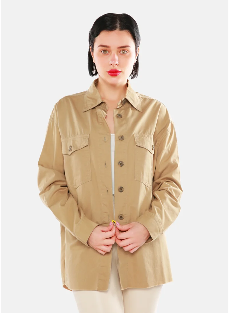 London Rag  London Rag Women's Oversized Denim Shacket in Khaki for Women | Best Price UAE