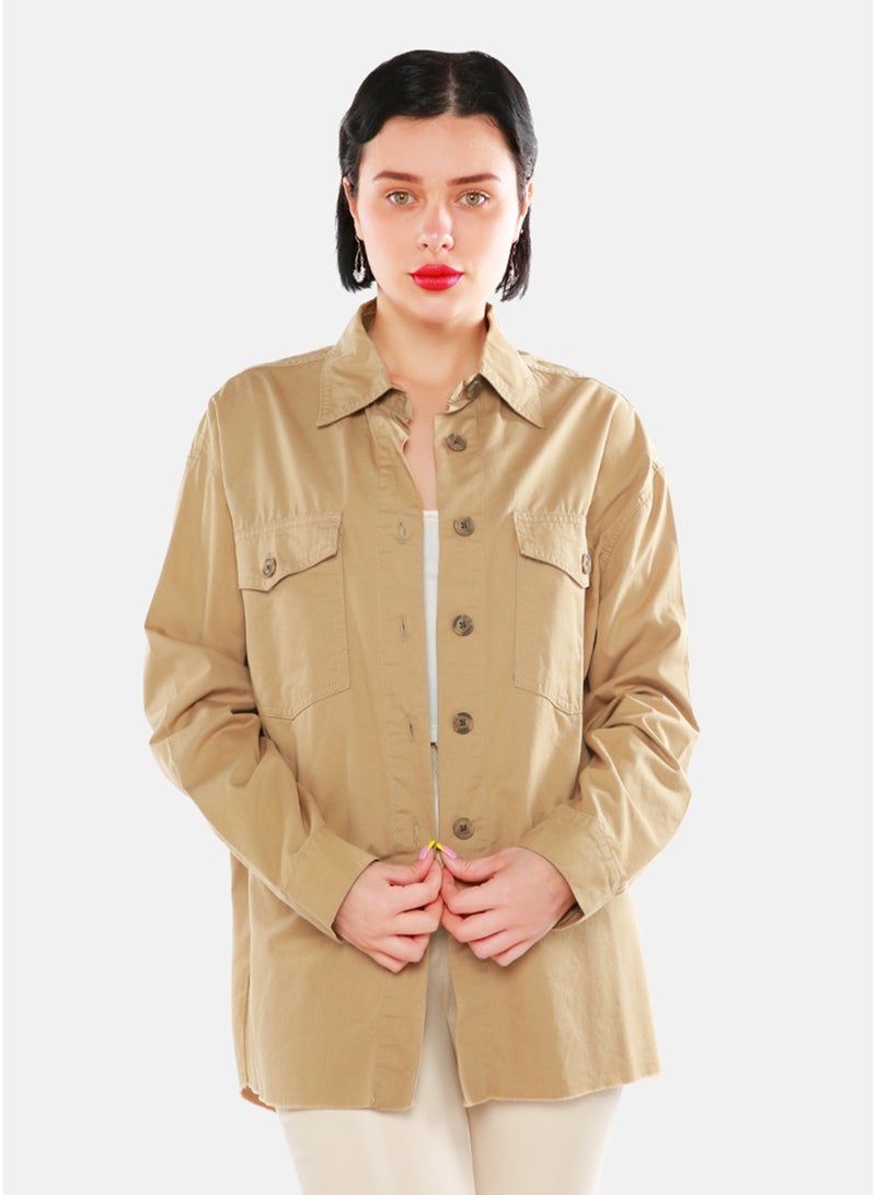 London Rag Women's Oversized Denim Shacket in Khaki - Image 2