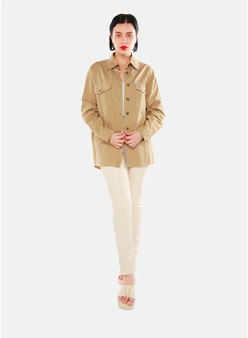 London Rag Women's Oversized Denim Shacket in Khaki