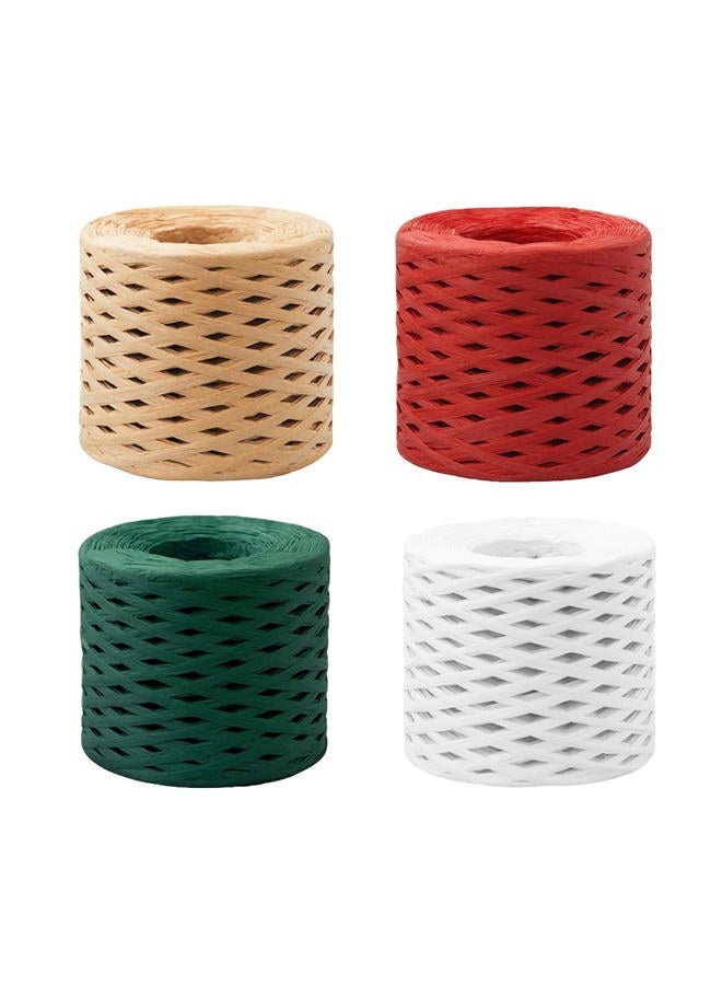 Jolbndcv Raffia Paper Ribbon String 4 Roll 1/4" by 656.16 Feet Craft Packing Paper Twine for Festival Gifts Christmas DIY Decoration Each Roll 164 Feet - Image 1