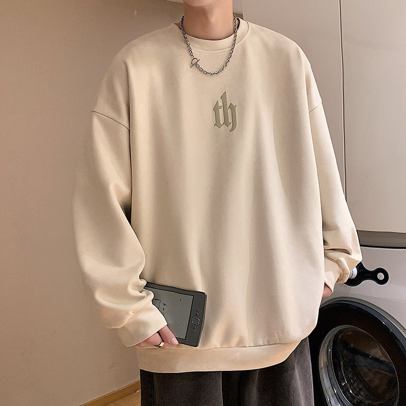 Spring and Autumn Casual Sweater Mens Fashionable 2023 New Korean Style Fashionable Loose Round Neck Young Duffian Handsome Sports Clothes Rice apricot - Image 1