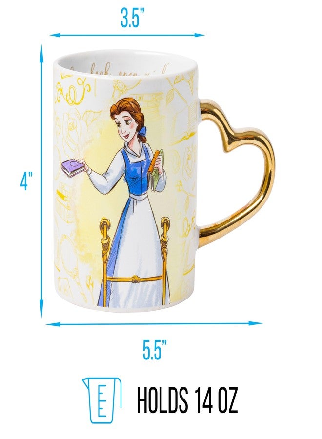 Silver Buffalo Disney Princess Beauty and the Beast Don't Mind the Books Gold Heart Shaped Handle 2 Pack Ceramic Mug Set, 14 Ounces - Image 2