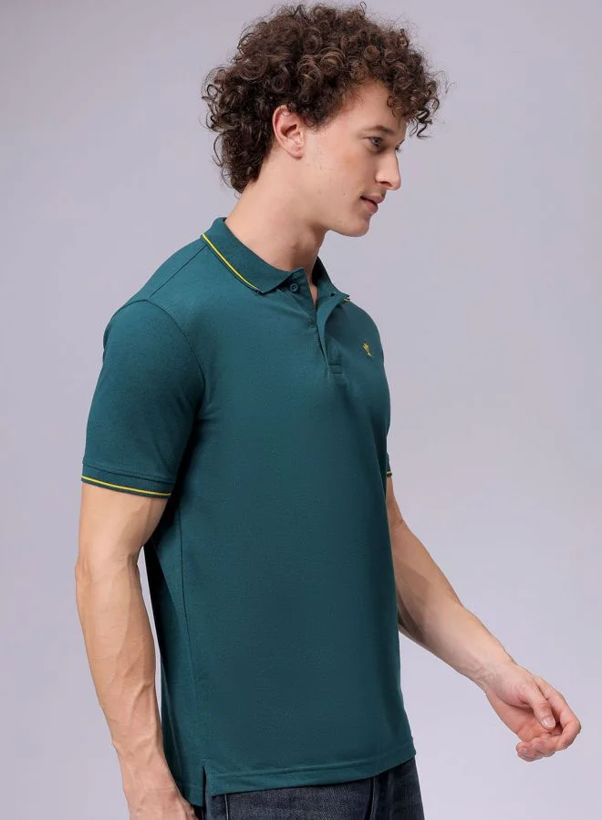 The Indian Garage Co Men Slim Fit Solid Polo Collar Tshirt