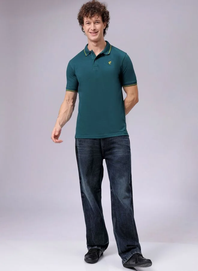 The Indian Garage Co Men Slim Fit Solid Polo Collar Tshirt