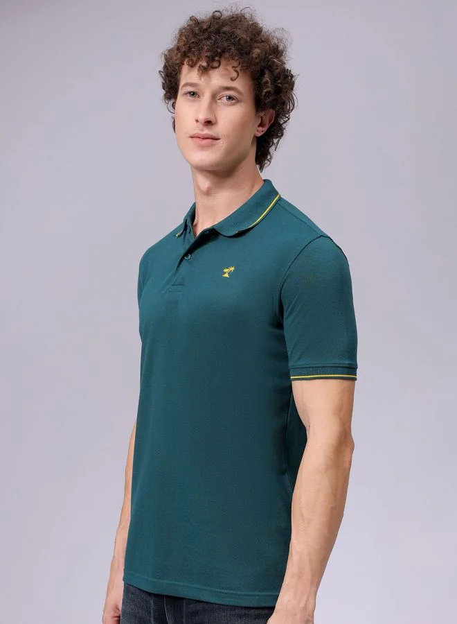 The Indian Garage Co Men Slim Fit Solid Polo Collar Tshirt