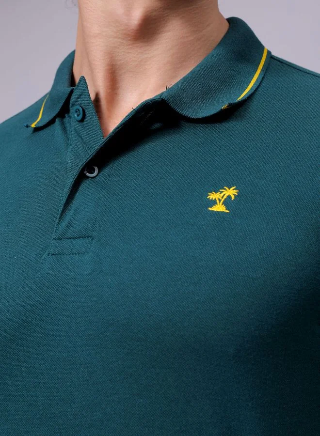 The Indian Garage Co Men Slim Fit Solid Polo Collar Tshirt