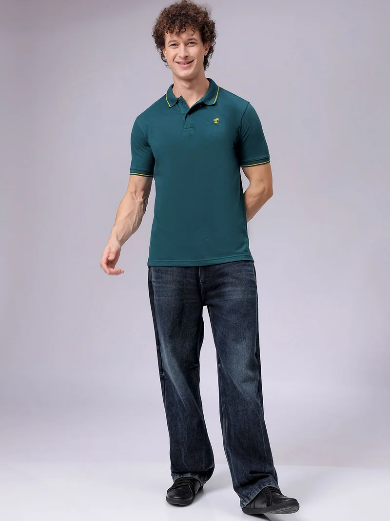 The Indian Garage Co Men Slim Fit Solid Polo Collar Tshirt