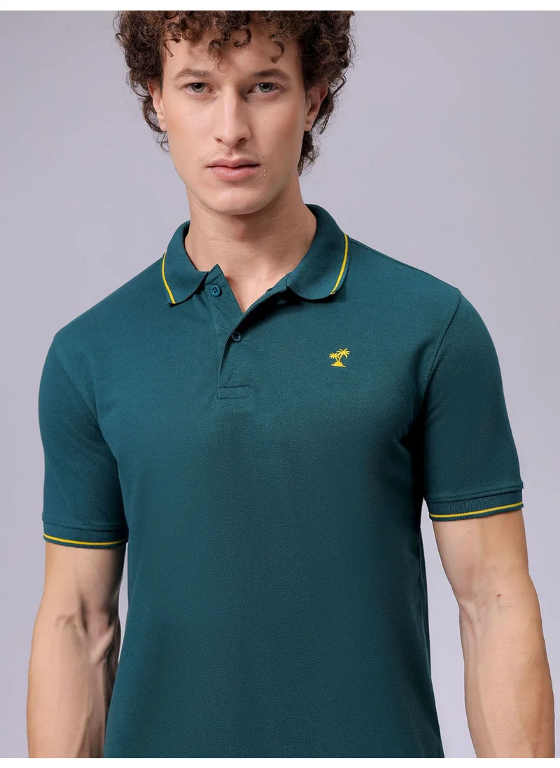 شركة المرآب الهندية Casual Regular Fit Placement Embroidery Polo Neck Short Sleeves Polo T-Shirts