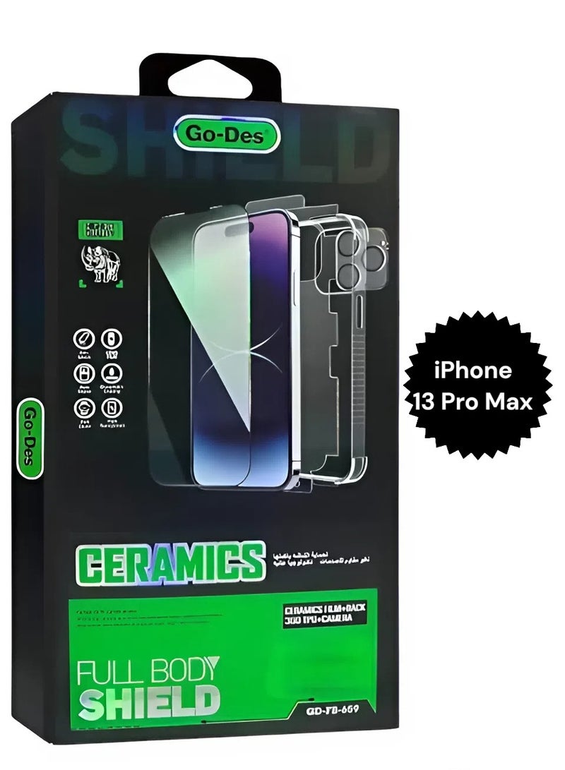 GO-DES Full protection package for iPhone 13 Pro Max, protection case made of high-quality materials, screen protection and high definition HD, phone camera protection, maximum protection. - Image 1