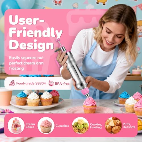 AUKOW Cake Decorating Tools Supplies Kit: 164pcs Baking Accessories, Dessert Piping Syringe and Icing Tips Set - Puffs Cupcake Frosting Piping Bakery Set for Adults Beginners or Professional, Pink - Image 2