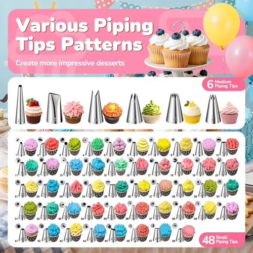 AUKOW Cake Decorating Tools Supplies Kit: 164pcs Baking Accessories, Dessert Piping Syringe and Icing Tips Set - Puffs Cupcake Frosting Piping Bakery Set for Adults Beginners or Professional, Pink - Image 3