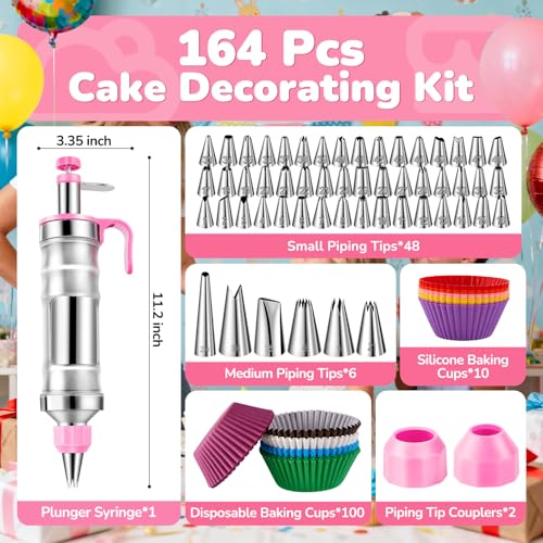 AUKOW Cake Decorating Tools Supplies Kit: 164pcs Baking Accessories, Dessert Piping Syringe and Icing Tips Set - Puffs Cupcake Frosting Piping Bakery Set for Adults Beginners or Professional, Pink - Image 4