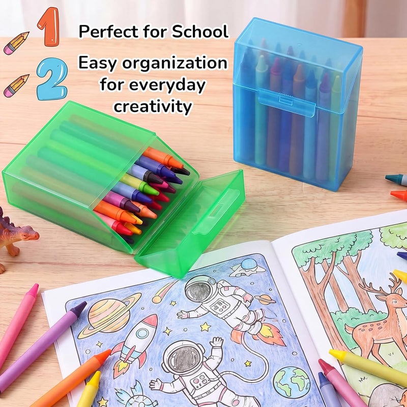 Clabby 4 Pcs Plastic Crayon Organizer Case for 24 Count Crayons Kids Art Supply Storage Box with Lid, Portable Holder for Classroom Home Travel, Fits Standard 24-Pack Crayon (Blue,Green) - Image 4
