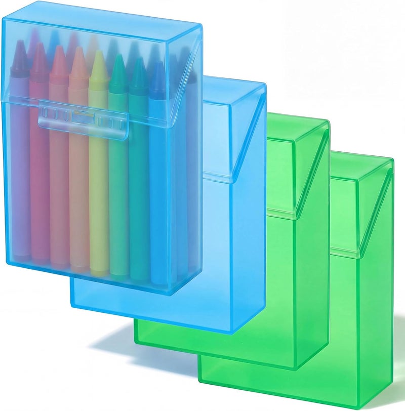 Clabby 4 Pcs Plastic Crayon Organizer Case for 24 Count Crayons Kids Art Supply Storage Box with Lid, Portable Holder for Classroom Home Travel, Fits Standard 24-Pack Crayon (Blue,Green) - Image 1