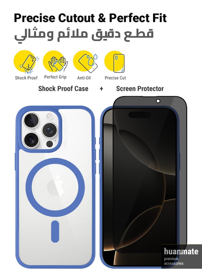 huanmate - 2 in 1 Apple iPhone 16 Pro Max Magsafe Protection Pack - Ultra Clear Shockproof Case & Anti-Peeping Privacy Glass Screen Protector, All-Round Defense with High Transparency & Easy Installation - Image 1