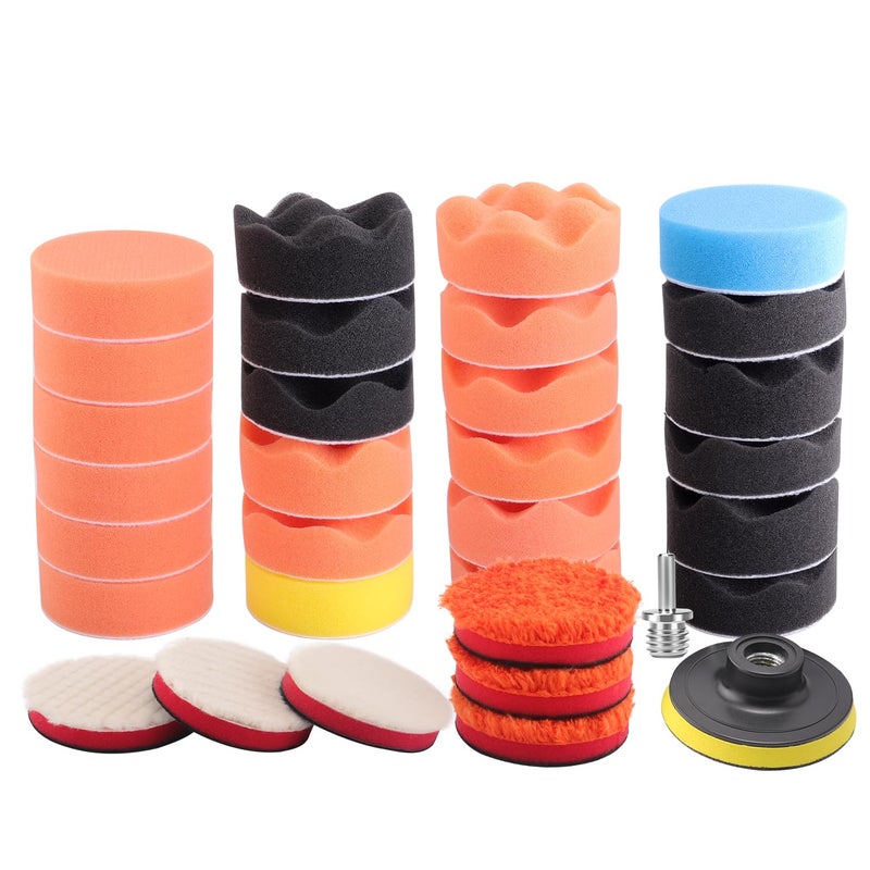 Zfe Drill Polishing Kit For Car  3 ' '(80Mm) 32Pcs Car Foam Buffing Pads  Wool Pads Drill Buffing Pad  Wax Buffer Polisher Attachment With 5/8-11 Thread Backing Pad & Adapters - Image 1