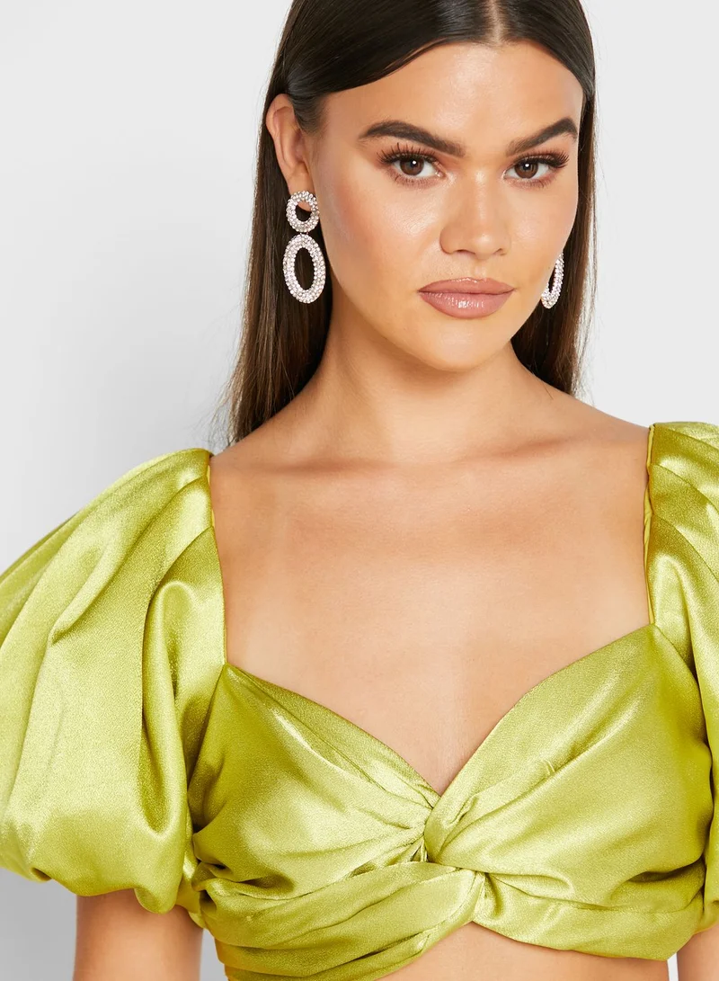Yaura Lima Balloon Sleeve Crop Top