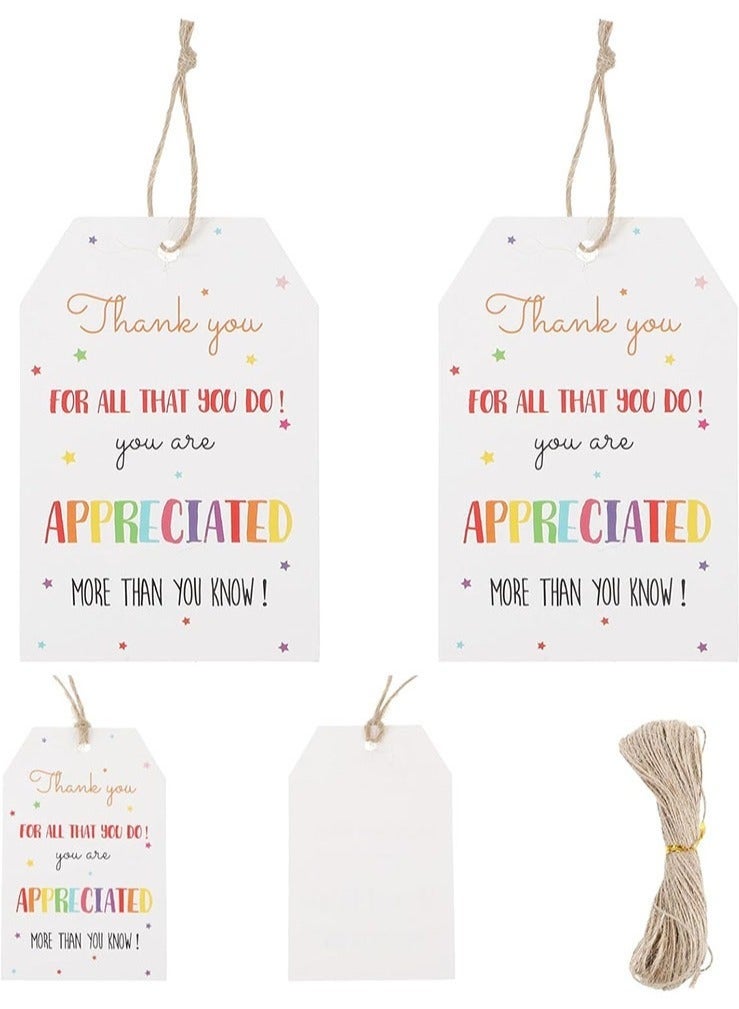 Thank You Gift Tags, 100Pcs Colorful Star Tags with String, with 20m Natural Jute Twine, Eid Al-Adha Cards, Appreciation Tags for Teachers, Employees, Volunteers, Nurses, Doctors, Ideal for Gifts and Favors - Image 1