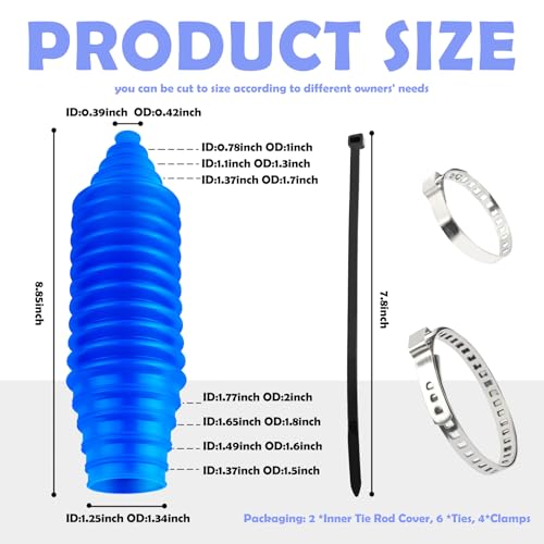 KIFIDAN Tie Rod Boot Kit with Pinion Bellow Cable Ties and Clamps,Waterproof & Dustproof Rack and Pinion Boot for Steering System Protection,Silicone Inner Tie Rod Boot Car Accessories (Blue) - Image 2