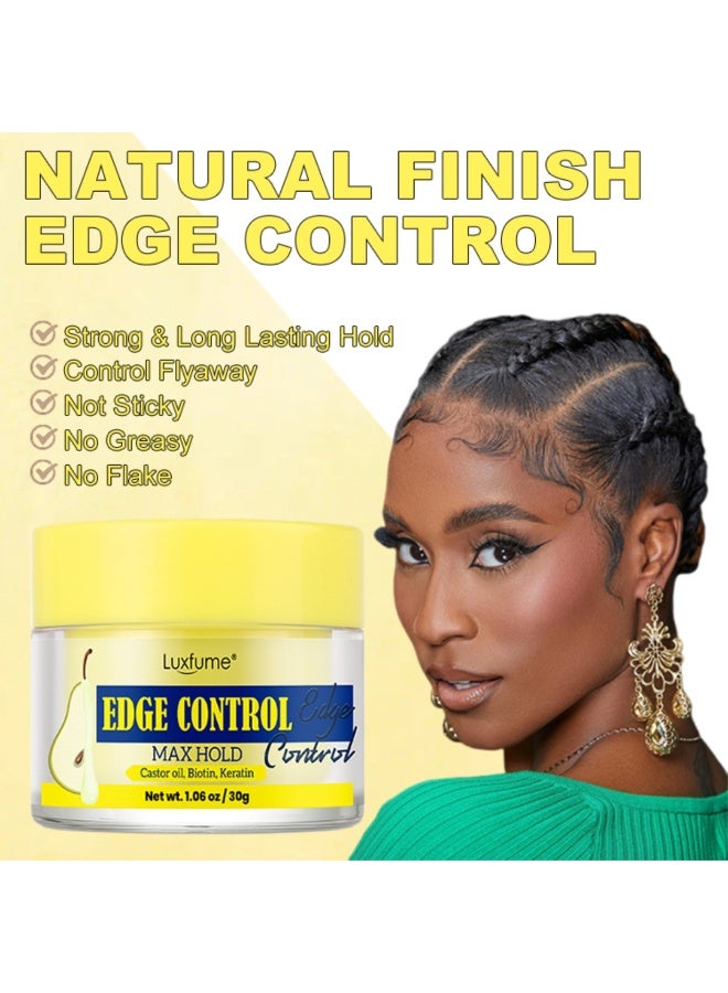 Luxfume Edge Control Gel with Castor Oil Keratin and Biotin Strong Hold Shine and Styling No Residue Non Greasy Formula for Smooth Edges Max Hold Edge Control Gel Pear 30g - Image 2