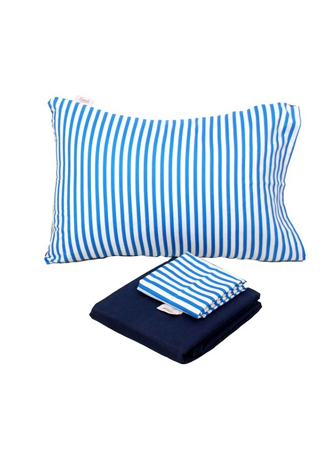 Tiba Snooze, Flat Bed Sheet double+ 2 Free Pillowcases (Dark blue striped design)  - Image 4