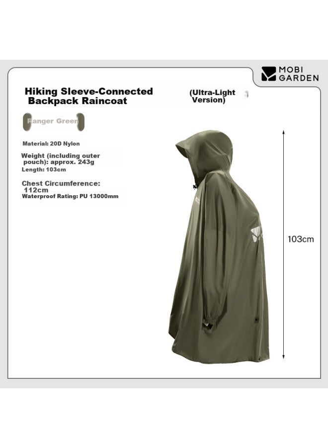 Mobigarden Hiking Sleeved Backpack Raincoat Outdoor Camping Mountaineering Waterproof Rain Jacket Nx25690003 Ranger Green - Image 1