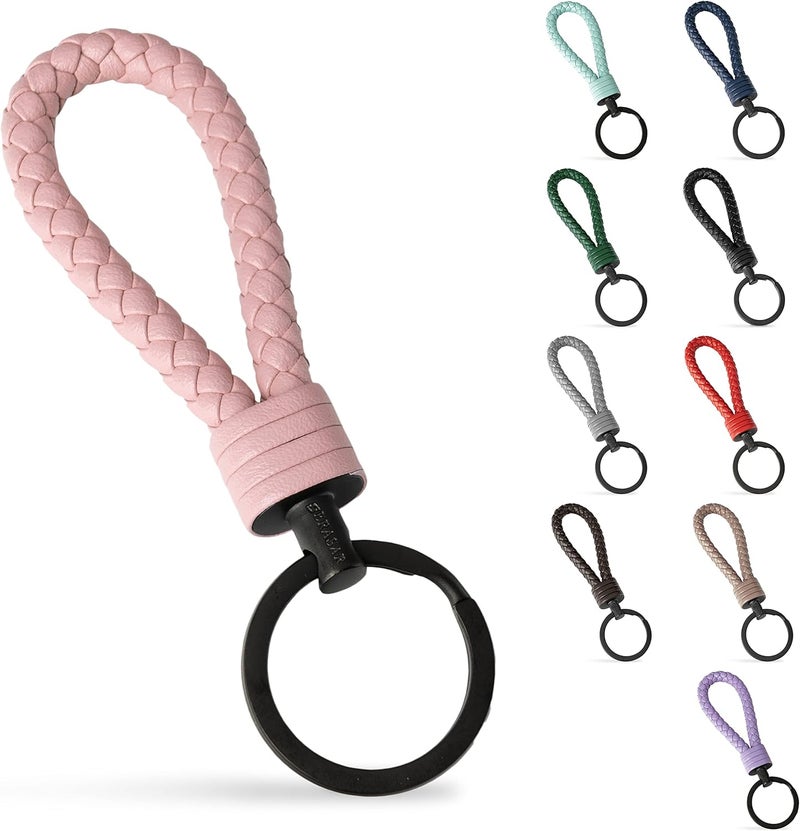 SERASAR Women Leather Keychain With Stainless Steel Key Holder - Additional Rings For Small Keys - Ideal For Car, Motorcycle, Bicycle & House - Keyfob With Gift Box - Image 1