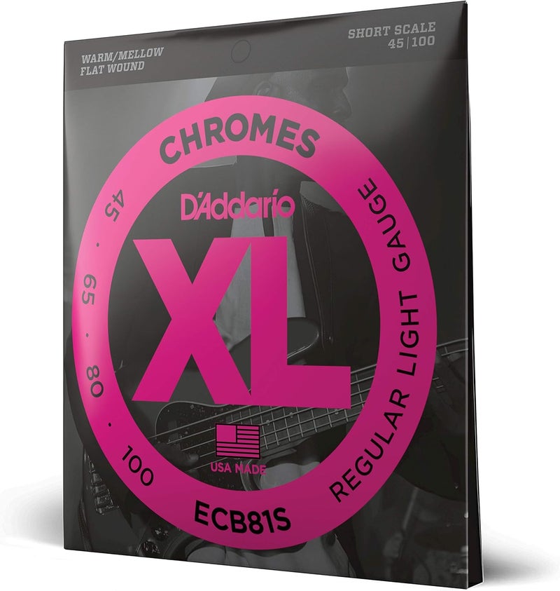 د'اداريو أوتار جيتار الباص المسطحة من د'أداريو XL كروم - ECB81S - مقياس قصير - خفيف عادي، 45-100 - Image 1