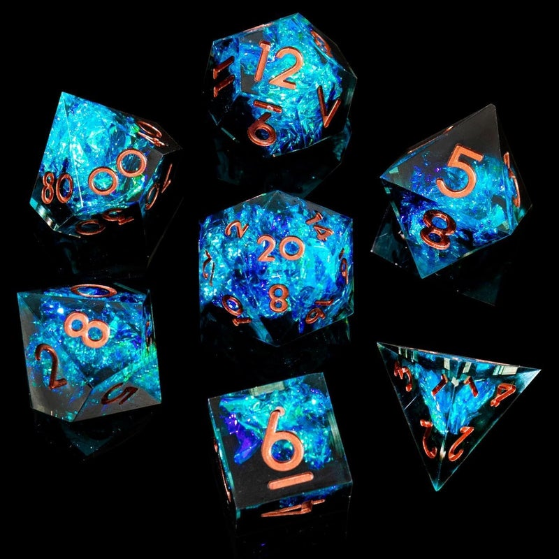 YEMEKO Sharp Edge DND Dice Set Handmade 7 Accessories Dice for Dungeons and Dragons TTRPG Games MultiSided RPG Polyhedral Resin Sharp Edge Dice Roleplaying Games - Image 2