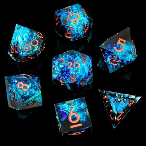 YEMEKO Sharp Edge DND Dice Set Handmade 7 Accessories Dice for Dungeons and Dragons TTRPG Games MultiSided RPG Polyhedral Resin Sharp Edge Dice Roleplaying Games - Image 1
