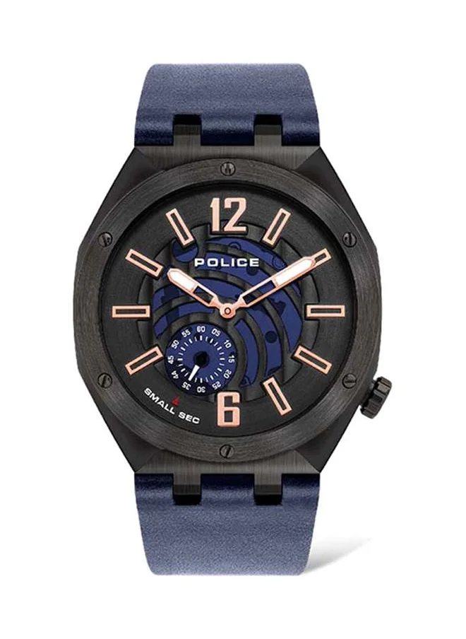 بوليس Police Gobustan Men's Analog Quartz Watch with Blue Dial and Blue Leather Strap