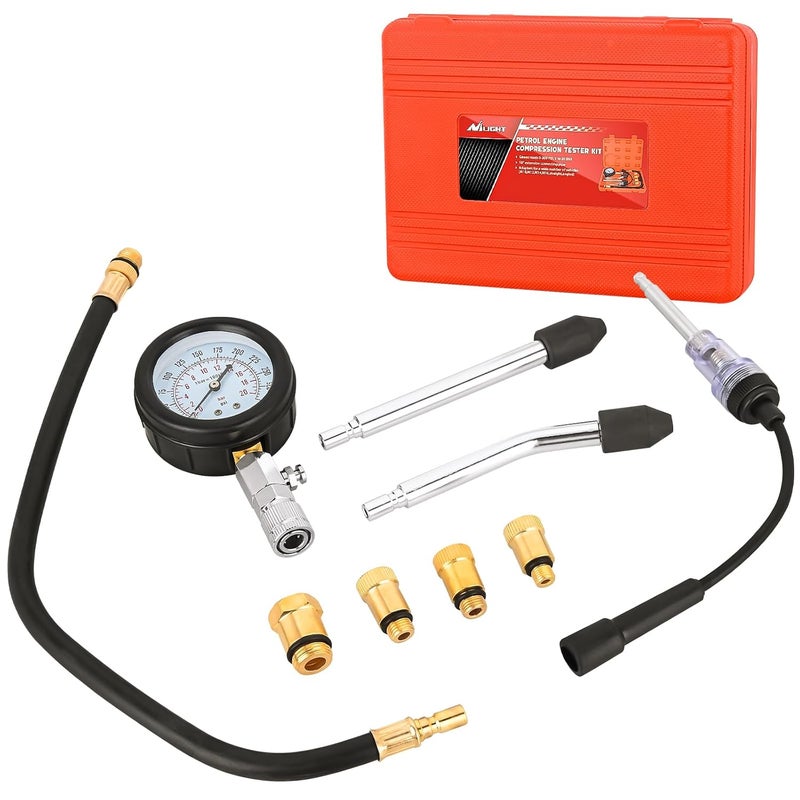 Nilight Compression Tester with Spark Plug Tester, 9PCS Petrol Gas Engine Cylinder Pressure Gauge 0-300 PSI Automotive Tool Set for Cars Trucks Motorcycles - Image 1